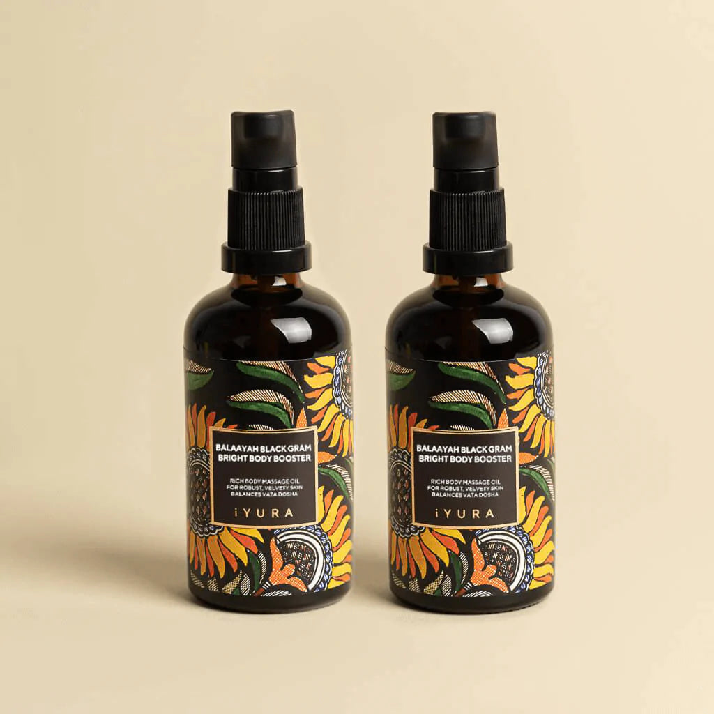 Balaayah Black Gram Bright Body Booster - With Sweet & Citrusy Aroma of Jasmine, Cardamom, Orange and Lemongrass - Pack of 2 Body Oil iYURA 